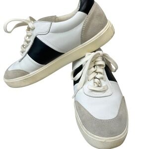 Sam Edelman Enna Leather Suede Low Top Sneakers White Black Gray US 9M EUR 39